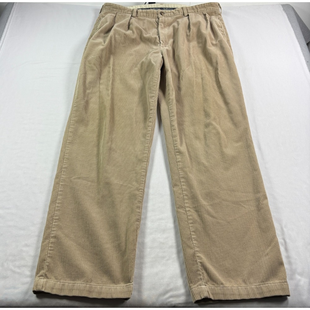 Vintage Polo Ralph Lauren Andrew Pants Mens 40x34 Beige Corduroy Pleated USA 90s